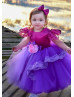 Flutter Sleeves Lace Tulle Flower Girl Dress With Handmade Flower